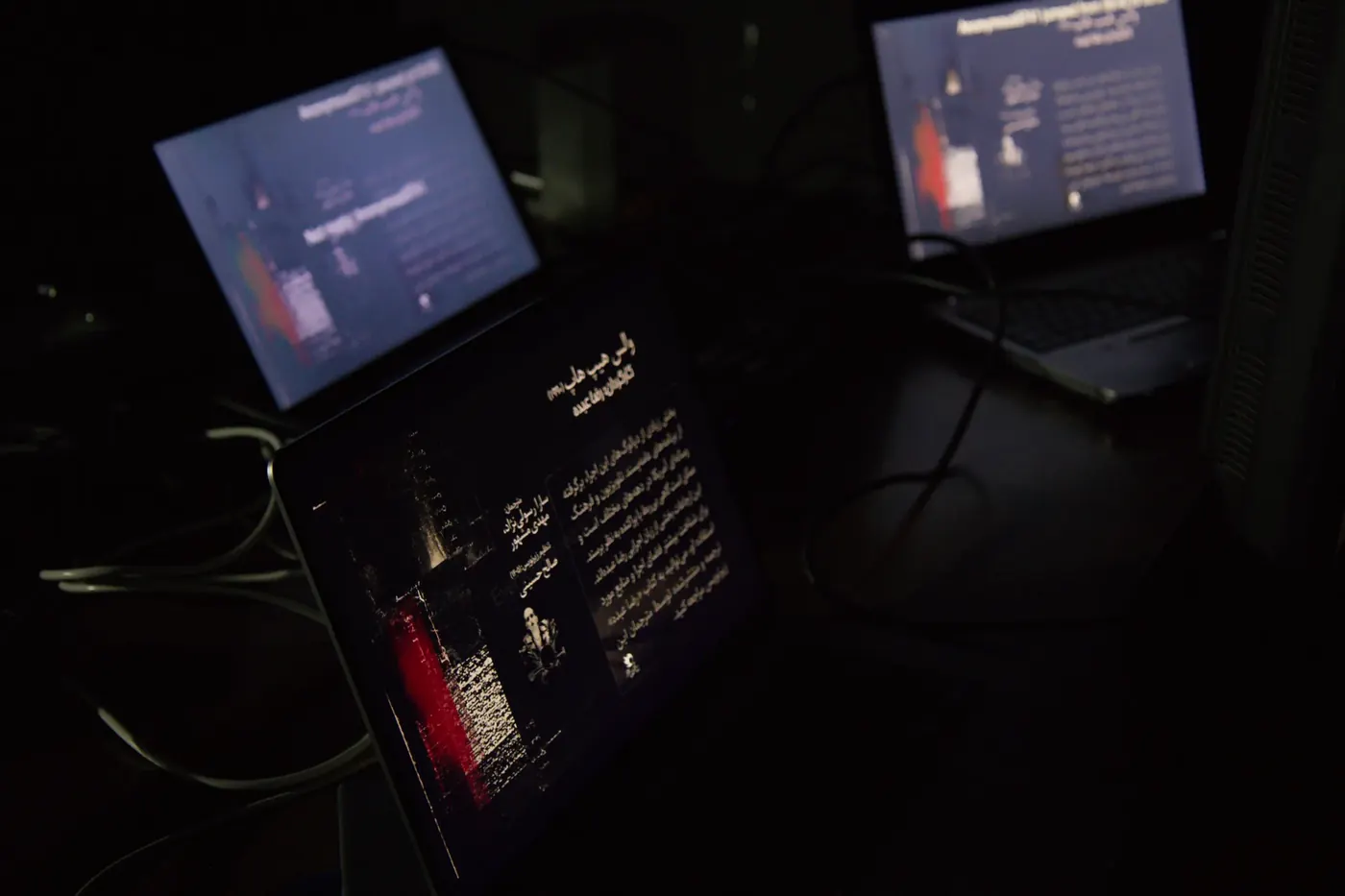 Subtitling in progress for The Hip-Hop Waltz of Eurydice, two laptop screens showing Persian text.