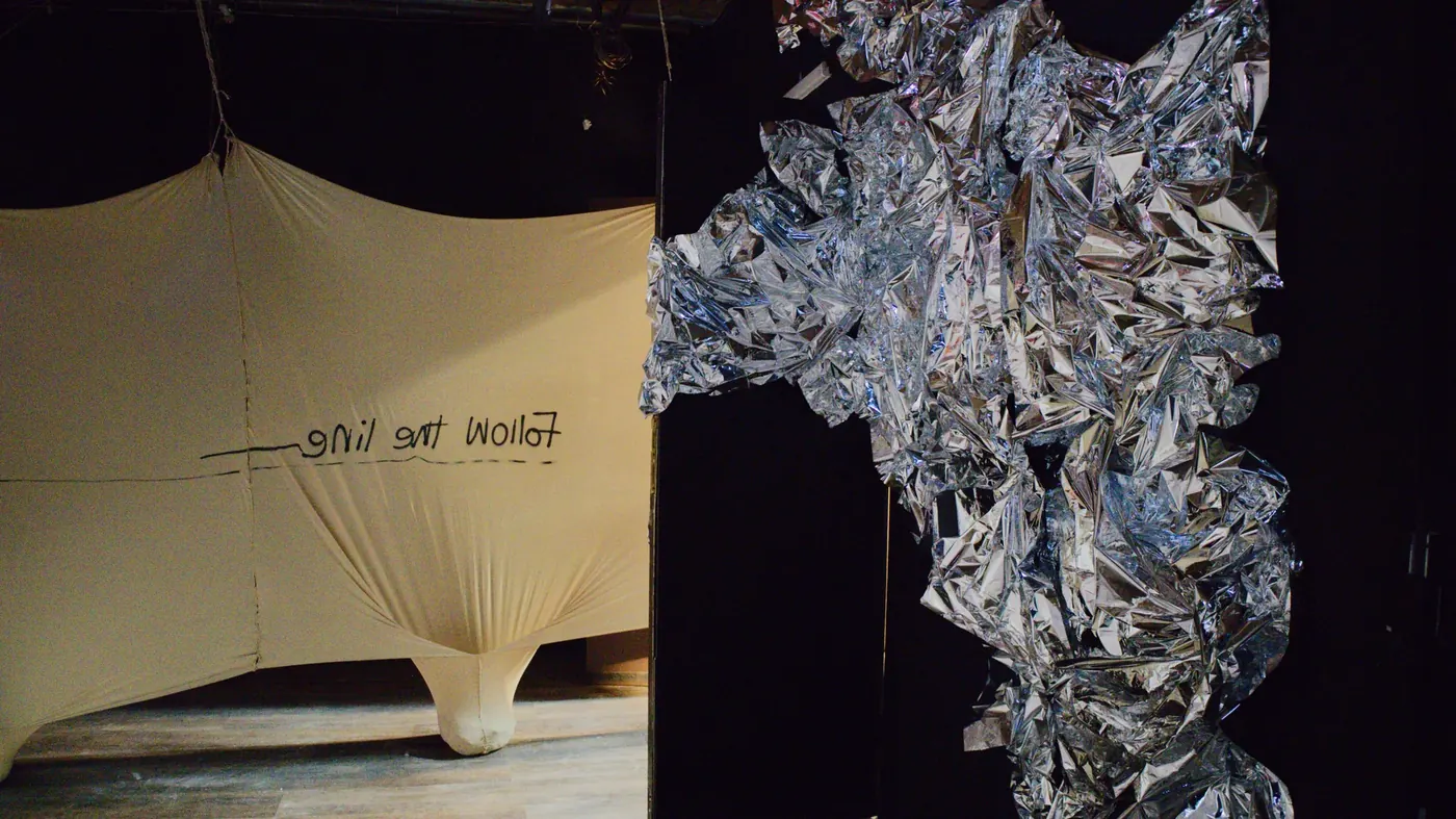 Archival material and projected text inside the video installation, encounter four.